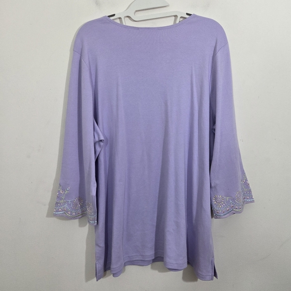 NWT Quacker Factory Top Purple Lacey Scallop Embroidery Crystal A23119 Size XL - Picture 7 of 9
